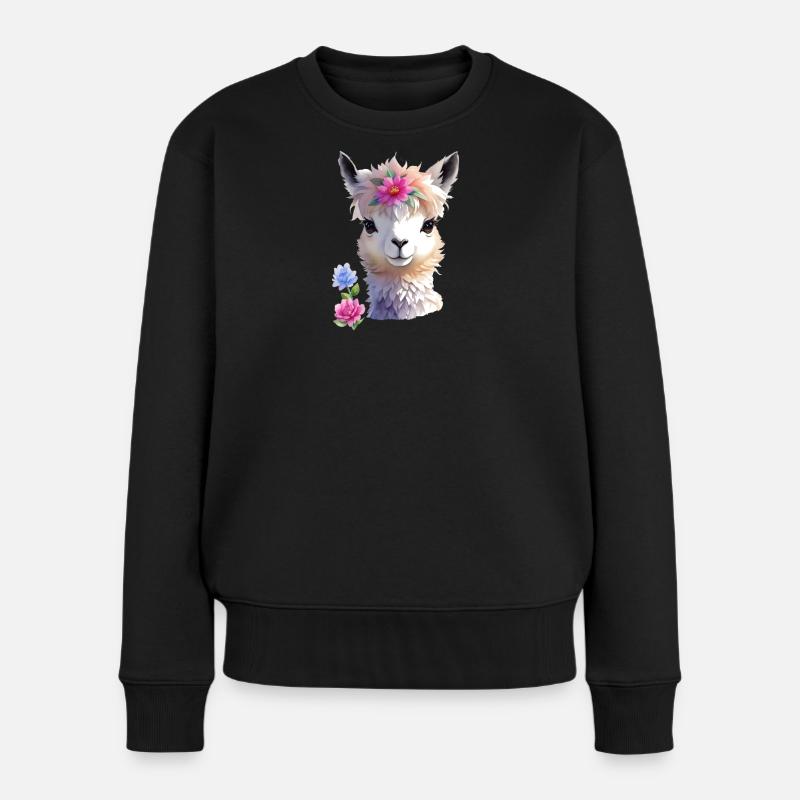 süßes Lama - Frauen Premium Bio Pullover - Schwarz
