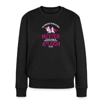 Einhorn böse nett frech Geschenkidee fun - Frauen Premium Bio Pullover - Schwarz - Vorne - Julia (174cm)