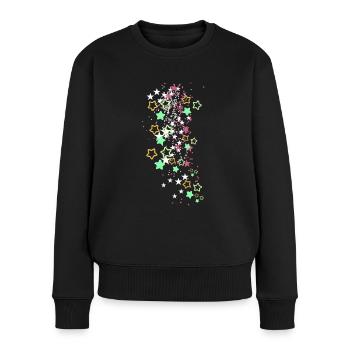 sterne,pailetten, pink, stern, bunte sterne - Frauen Premium Bio Pullover - Schwarz - Vorne - Julia (174cm)