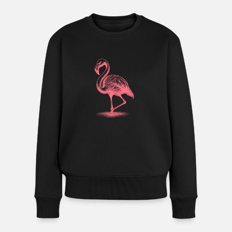 Eleganter pinker Flamingo steht auf einem Bein - Frauen Premium Bio Pullover - Schwarz