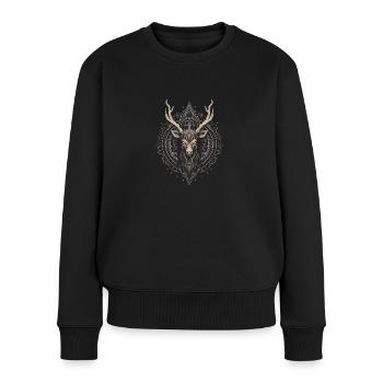 Hirsch Dämon, Schädel, Horror, Halloween - Frauen Premium Bio Pullover - Schwarz - Vorne - Julia (174cm)