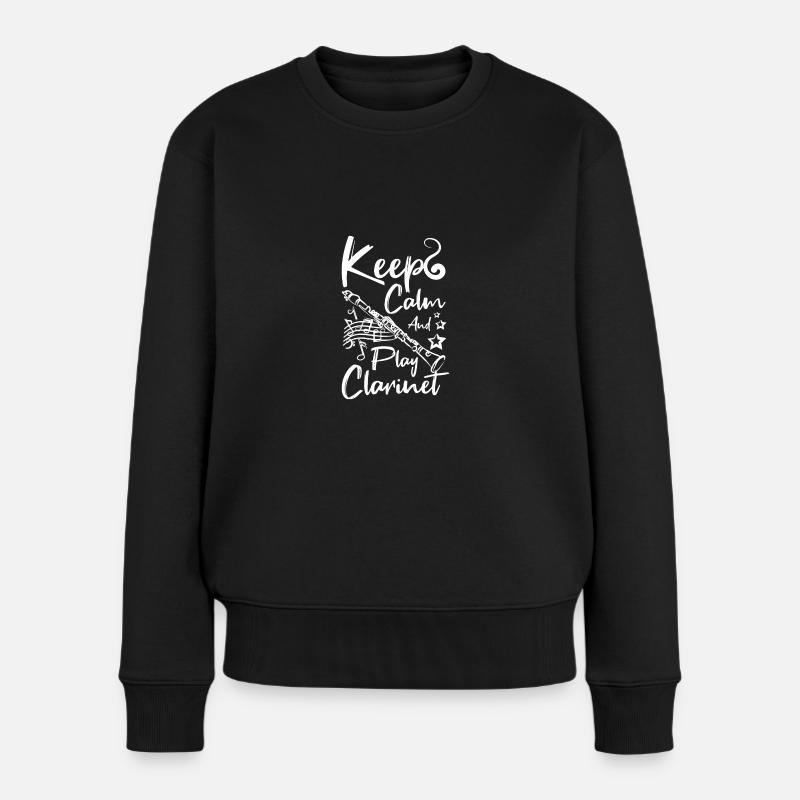 Keep calm and play clarinet - Frauen Premium Bio Pullover - Schwarz