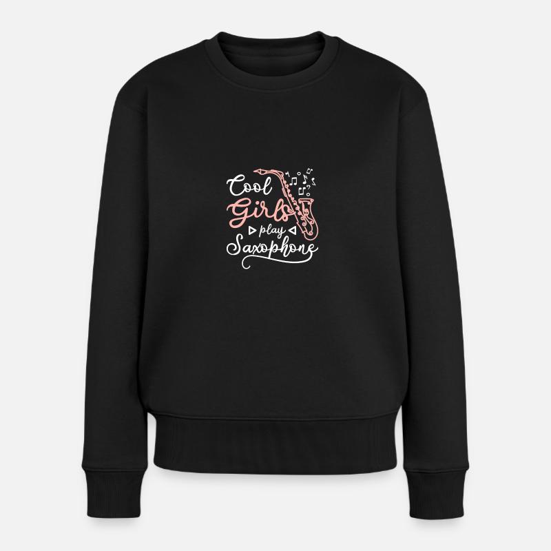 Cool girls play saxophone - Frauen Premium Bio Pullover - Schwarz