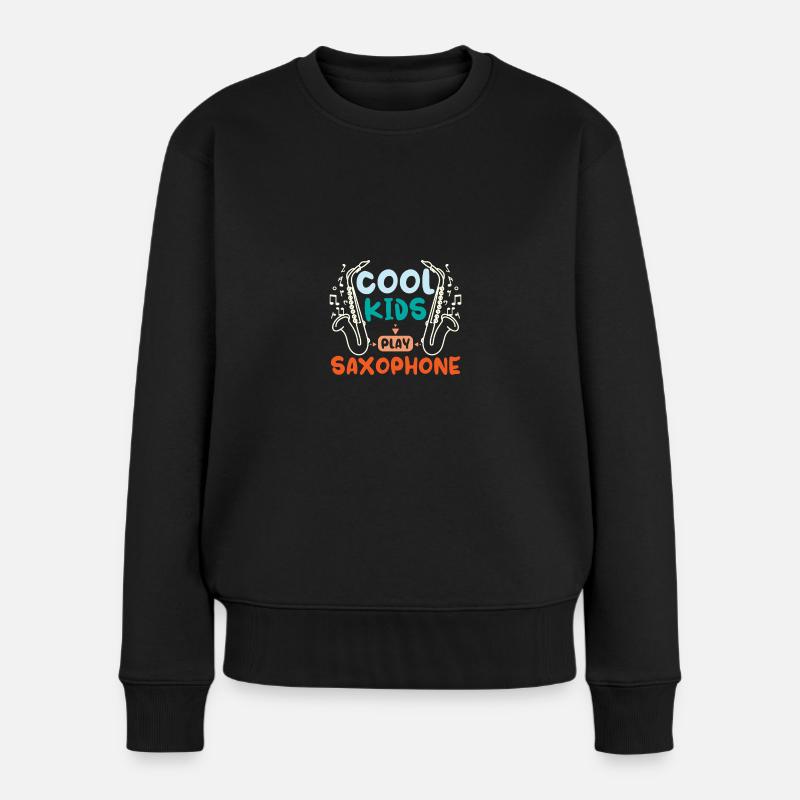 Children cool kids play saxophone - Frauen Premium Bio Pullover - Schwarz