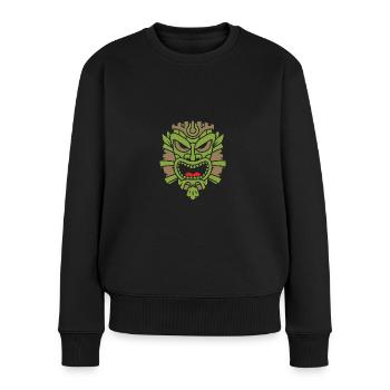 Mystische geheimnisvolle Aztekenmaske - Frauen Premium Bio Pullover - Schwarz - Vorne - Julia (174cm)