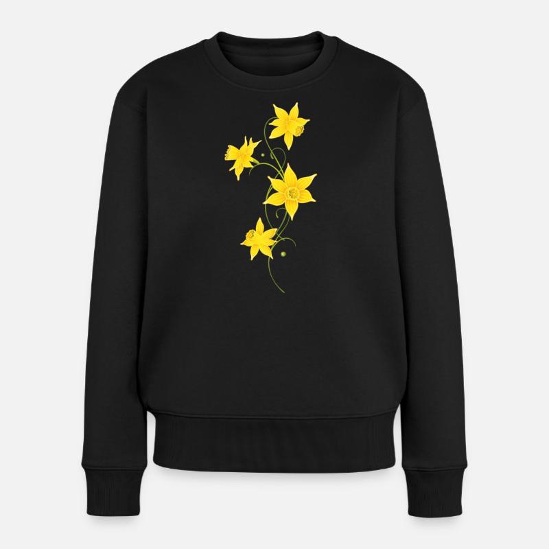 Fleurs de jonquilles, filigrane. Printemps, Pâques - Pull Premium bio Femme - noir