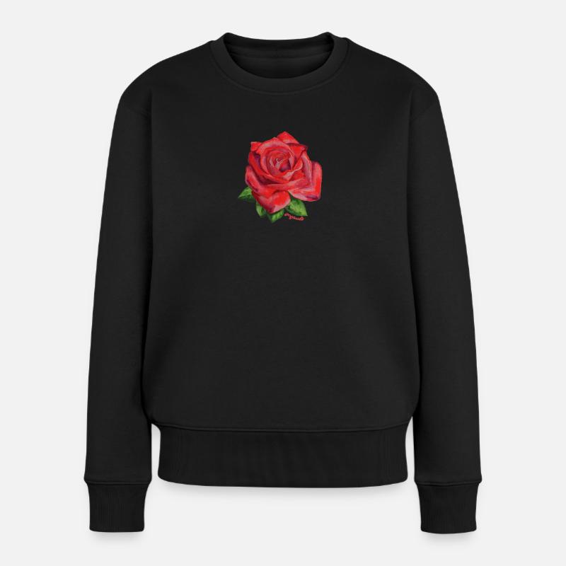 Rose rouge - Pull Premium bio Femme - noir