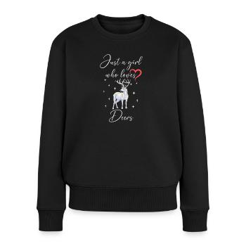 Frau Mädchen Liebe Herz Hirsch - Frauen Premium Bio Pullover - Schwarz - Vorne - Julia (174cm)
