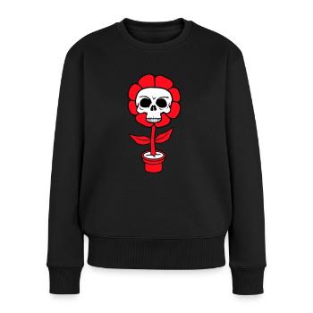 Böse Halloween Blume Totenkopf Schädel Horror Topf - Frauen Premium Bio Pullover - Schwarz - Vorne - Julia (174cm)