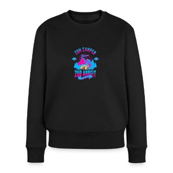 Zum Campen Geboren zur Arbeit gezwungen - Frauen Premium Bio Pullover - Schwarz - Vorne - Julia (174cm)