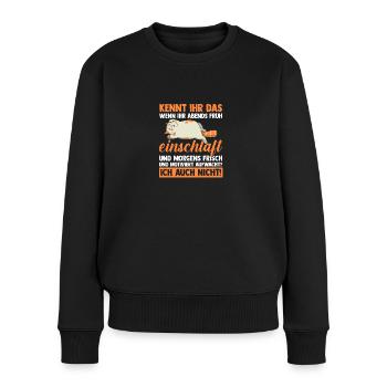 Lazy Late Riser Motivation Cat - Women's Premium Organic Jumper - black - Front - Julia (174cm)