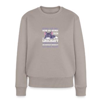 Lazy Late Riser Motivation Cat - Women's Premium Organic Jumper - taupe - Front - Julia (174cm)