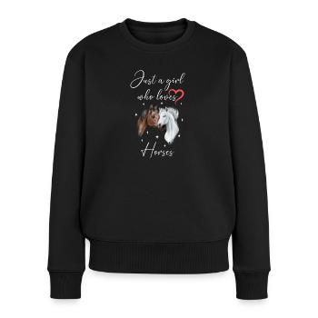 Frau Mädchen Liebe Herz Pferde Reiterin - Frauen Premium Bio Pullover - Schwarz - Vorne - Julia (174cm)