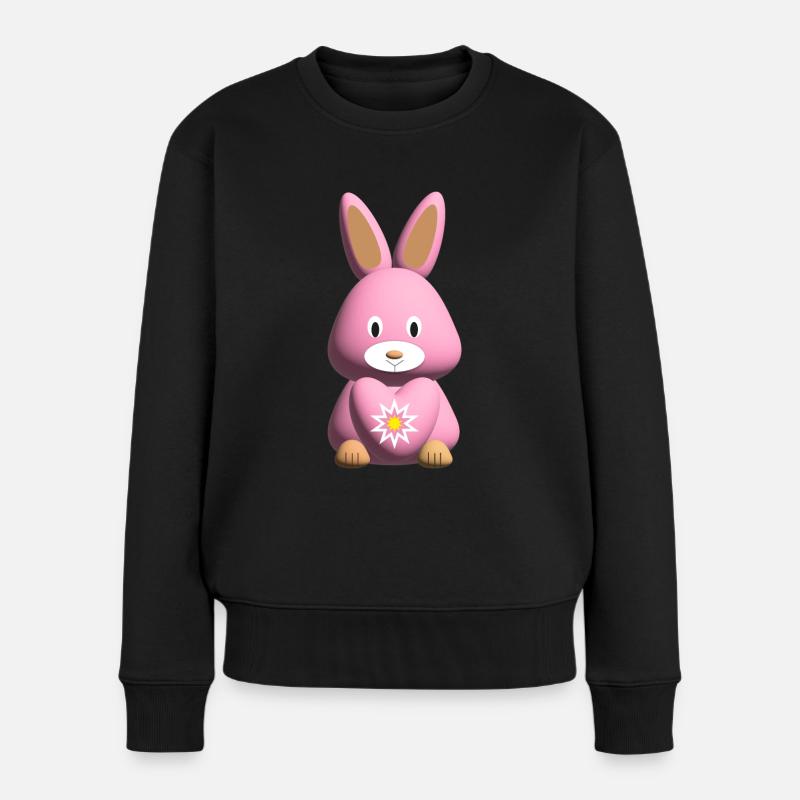 Rosa Hase mit süßem Herz. - Frauen Premium Bio Pullover - Schwarz