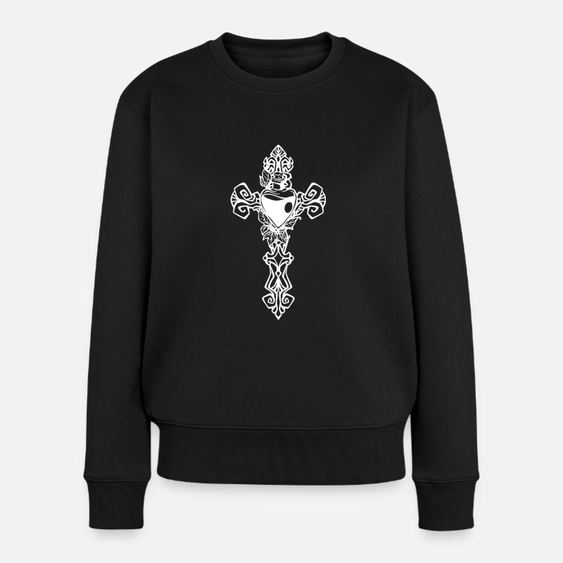 Gotisches Kreuz - Frauen Premium Bio Pullover - Schwarz