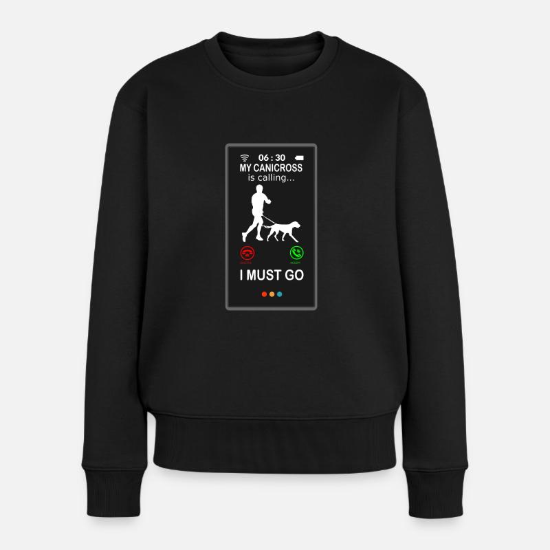 Canicross Läufer mit Hund is Calling Spruch lustig - Frauen Premium Bio Pullover - Schwarz