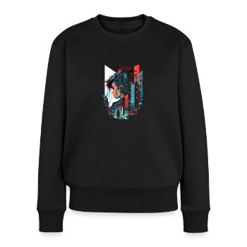 Surreale futuristische Cyber Comic Stadt - Frauen Premium Bio Pullover - Schwarz - Vorne - Julia (174cm)