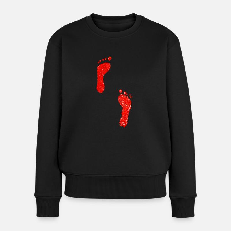 Fußabdrücke rote Füße - Frauen Premium Bio Pullover - Schwarz