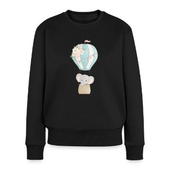 Éléphant en montgolfière - Pull Premium bio Femme - noir - Devant - Julia (174cm)