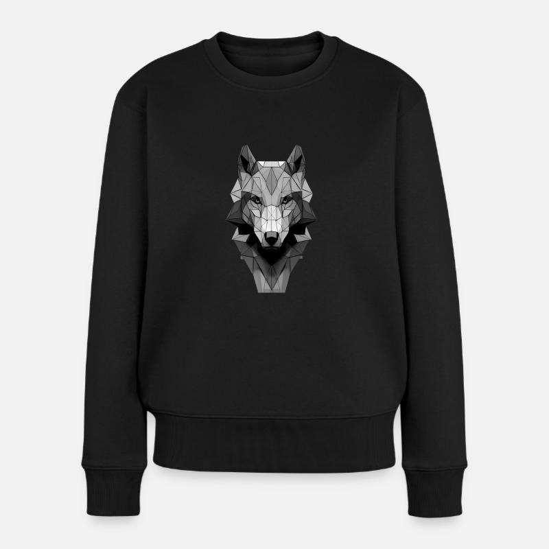 Polygon Design Wolf Tierkopf schwarz weiß - Frauen Premium Bio Pullover - Schwarz