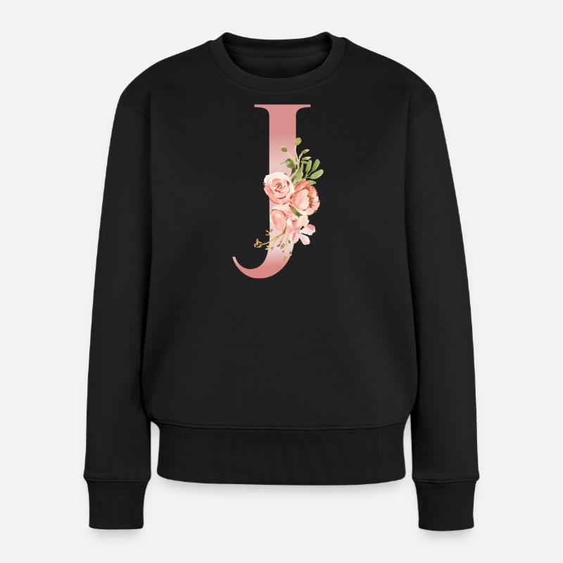 Monogramme J florale aquarelle - Pull Premium bio Femme - noir