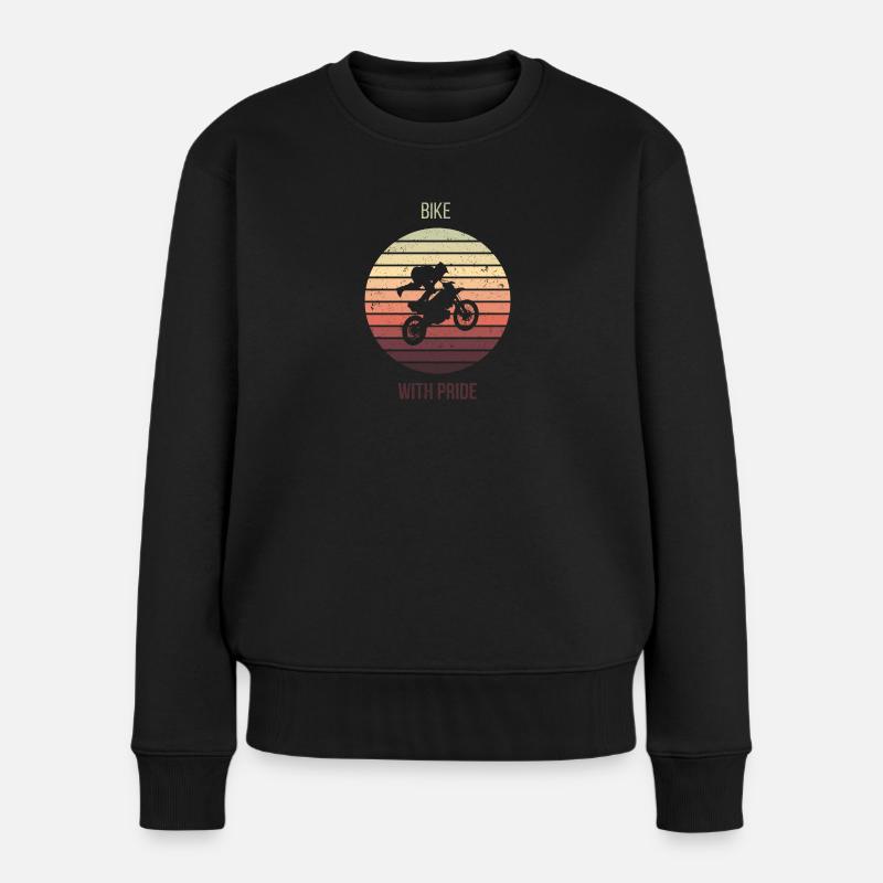 Motorrad Auf Einem Retro Sonnenuntergang - Frauen Premium Bio Pullover - Schwarz