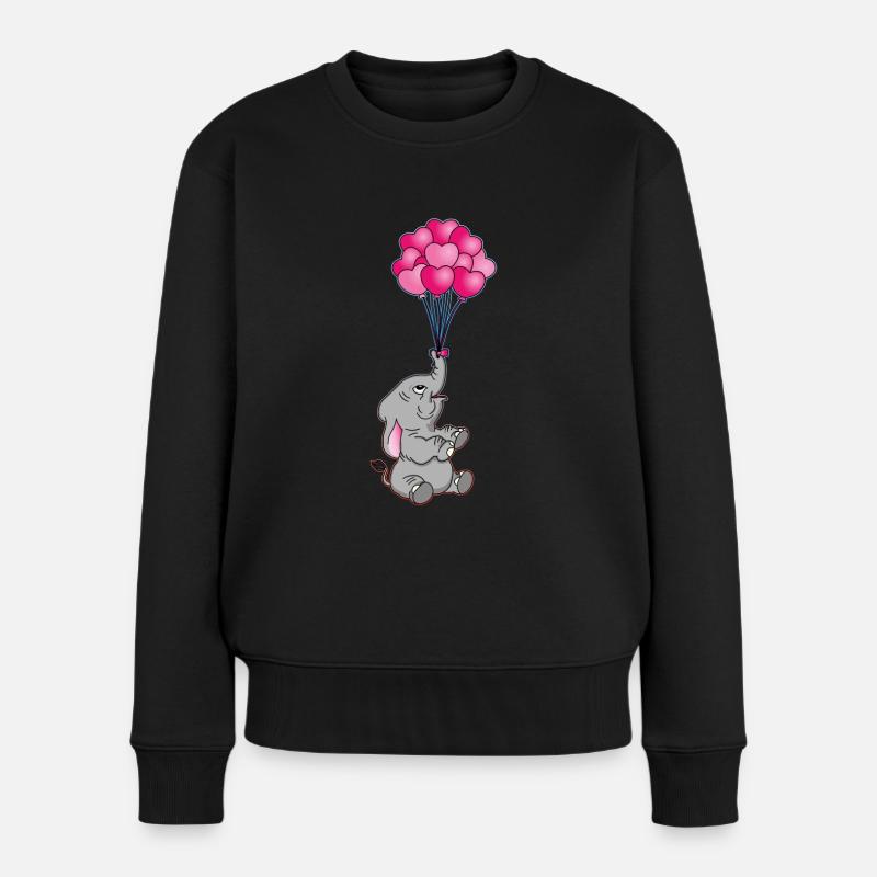 lustiger Elefant mit Herz Luftballons | Elefanten - Frauen Premium Bio Pullover - Schwarz