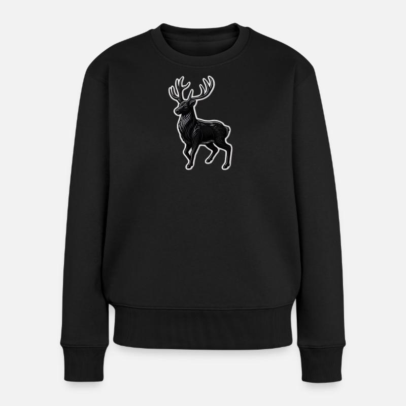 Schwarzer Hirsch Geweih Patchmotiv - Frauen Premium Bio Pullover - Schwarz
