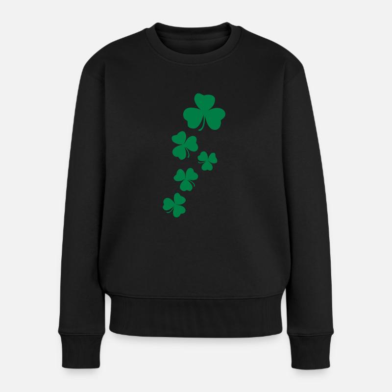 Kleeblatt Kleeblätter St.Patty Tag - Frauen Premium Bio Pullover - Schwarz