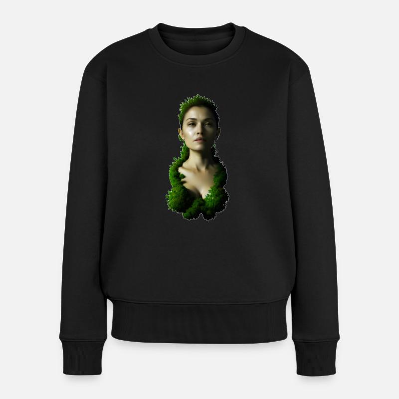 Büste einer moosigen Frau - Frauen Premium Bio Pullover - Schwarz