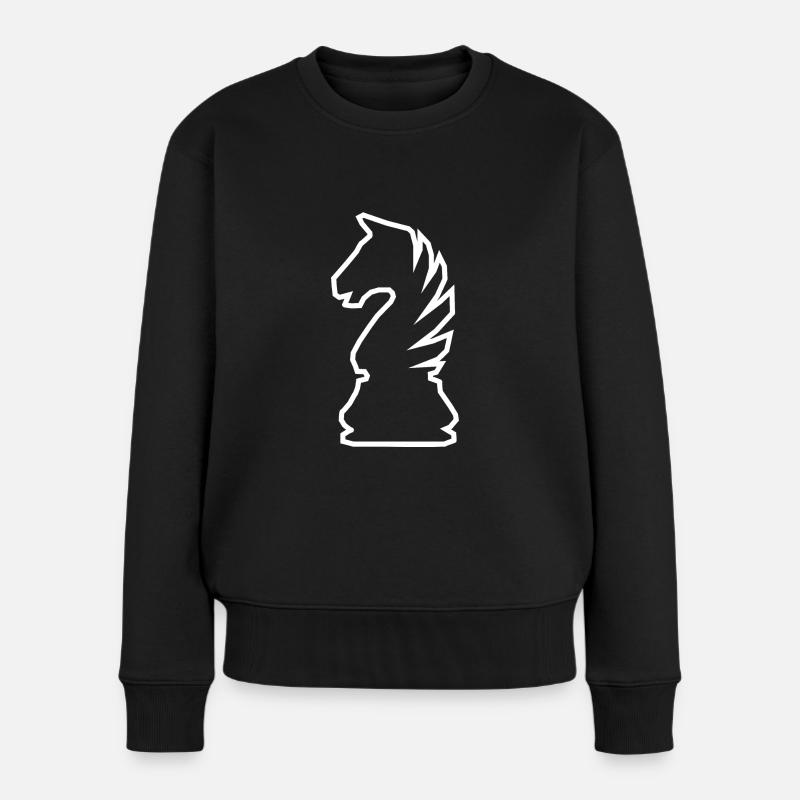 Échecs échecs chevalier contour blanc - Pull Premium bio Femme - noir