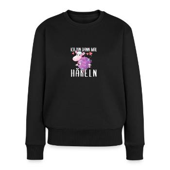 Ich Bin Dann Mal Häkeln Süßes Schaf - Frauen Premium Bio Pullover - Schwarz - Vorne - Julia (174cm)
