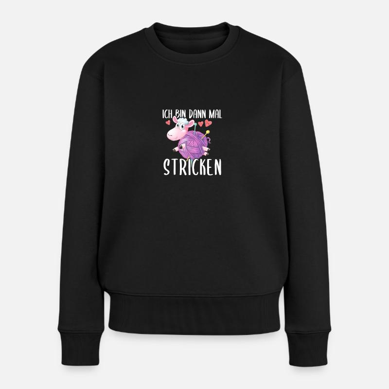 Ich Bin Dann Mal Stricken Süßes Schaf - Frauen Premium Bio Pullover - Schwarz