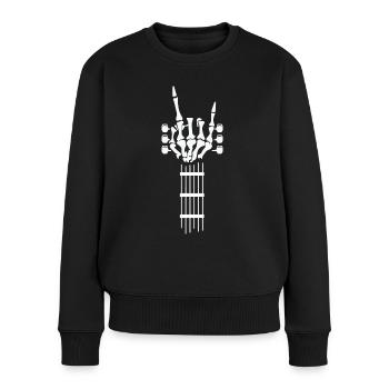 Hardrock Rock’n’Roll Gitarre Gitarrist Skull Bones - Frauen Premium Bio Pullover - Schwarz - Vorne - Julia (174cm)
