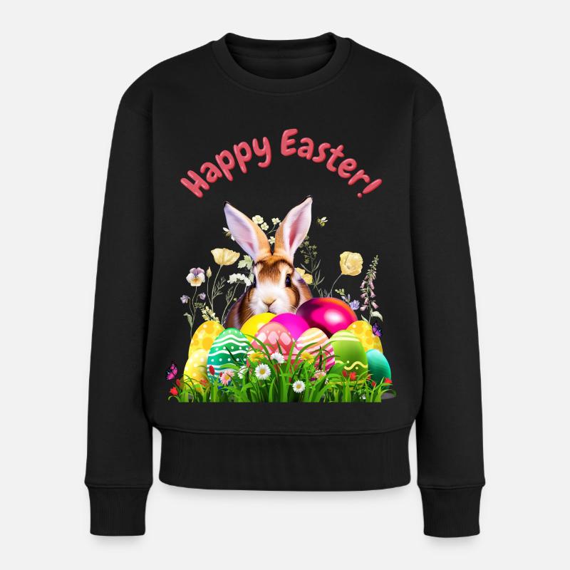 Cute Easter bunny with colorful eggs - Women's Premium Organic Jumper - black