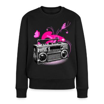 Boombox rétro florale en rose vif - Pull Premium bio Femme - noir - Devant - Julia (174cm)