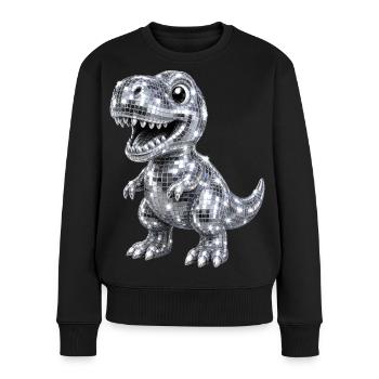 Süßer Dino T-Rex Disco Glitzer 80s 90s - Frauen Premium Bio Pullover - Schwarz - Vorne - Julia (174cm)