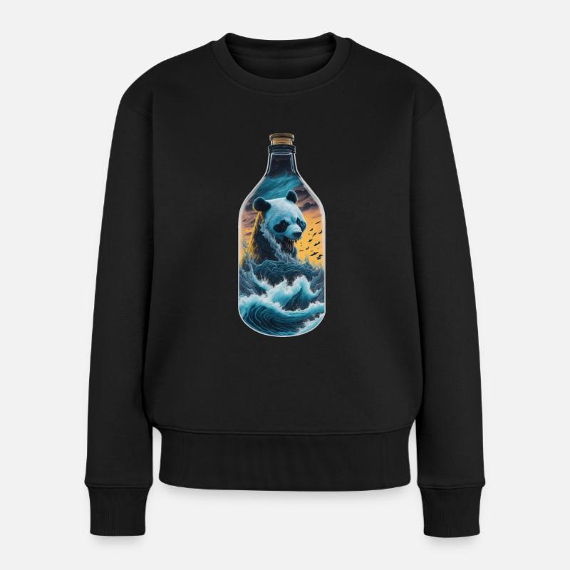 Panda - Frauen Premium Bio Pullover - Schwarz