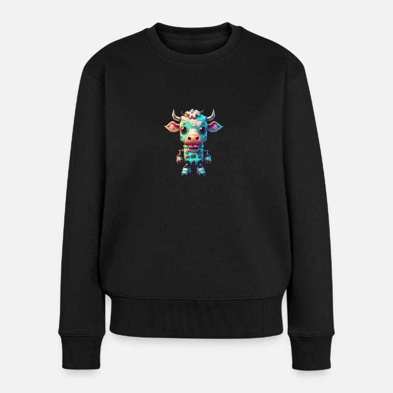 Roboter Kuh - Frauen Premium Bio Pullover - Schwarz