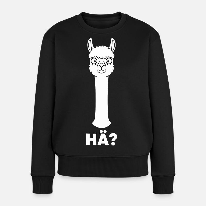 Lama mit fragendem Blick - Frauen Premium Bio Pullover - Schwarz