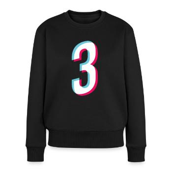 3 - NUMMER 3 - Zahl 3 Trikotnummer Tiktok Style - Frauen Premium Bio Pullover - Schwarz - Vorne - Julia (174cm)