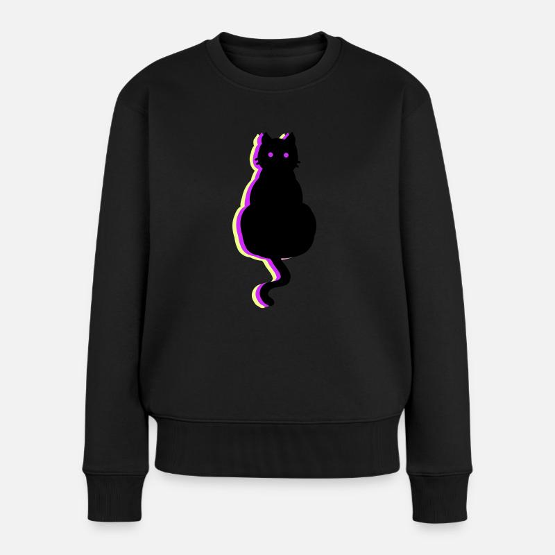 Leuchtkatze pink - Frauen Premium Bio Pullover - Schwarz
