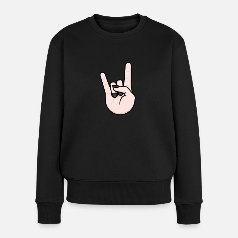 Heavy Metal Gruß Pommesgabel - Frauen Premium Bio Pullover - Schwarz