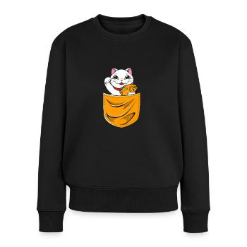 Maneki Neko Japan Glücksbringer - Frauen Premium Bio Pullover - Schwarz - Vorne - Julia (174cm)