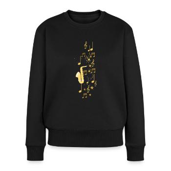 Musique,clef,étoiles, or,partition,saxophone - Pull Premium bio Femme - noir - Devant - Julia (174cm)