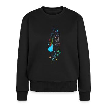 Musique, clef, étoiles, or, guitare, coloré - Pull Premium bio Femme - noir - Devant - Julia (174cm)