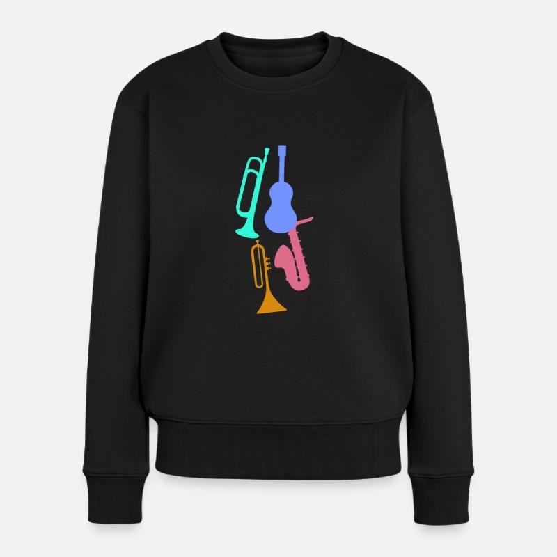 Jazz,Instrumente,Tompete,Guitarre,Saxophon - Frauen Premium Bio Pullover - Schwarz
