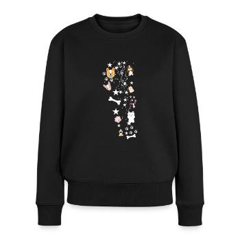 Hundepfote, Hunde,hund, Sterne, illustration - Frauen Premium Bio Pullover - Schwarz - Vorne - Julia (174cm)