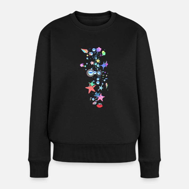 Étoiles, arcs-en-ciel, perles, coeurs, illustration - Pull Premium bio Femme - noir