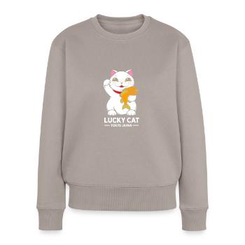 Maneki Neko Japan Glücksbringer - Frauen Premium Bio Pullover - Taupe - Vorne - Julia (174cm)